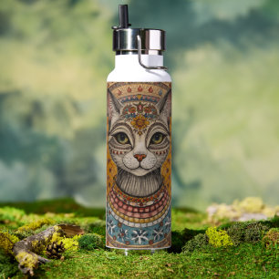 Vintage, Antique Cat and Motif Pattern Water Bottle