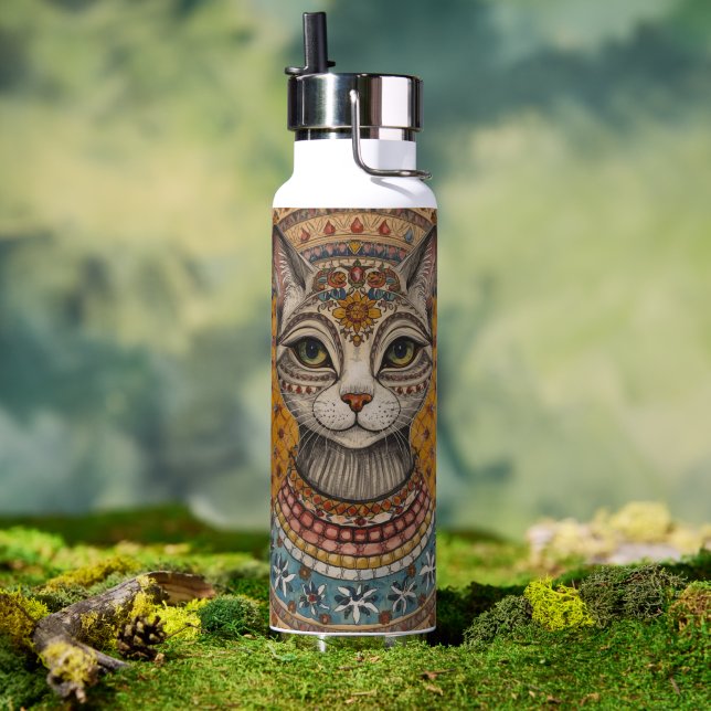 Vintage, Antique Cat and Motif Pattern Water  Bottle (Outdoor (Rotated))