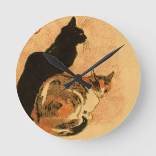 Vintage Antique Cats Theophile Steinlen Animals Round Clock