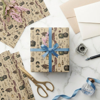 Vintage Antique Cauldrons Lanterns Spellbook Magic Wrapping Paper