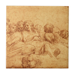 Vintage Antique Choir Angels Drawing Renaissance Tile