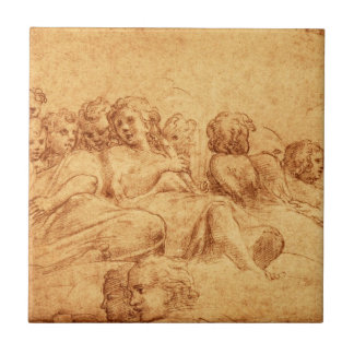 Vintage Antique Choir Angels Drawing Renaissance Tile