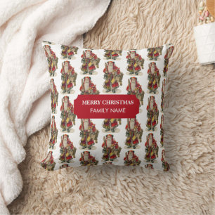 Vintage Antique Christmas Santa Claus Custom Name Cushion