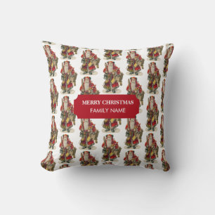 Vintage Antique Christmas Santa Claus Custom Name Cushion