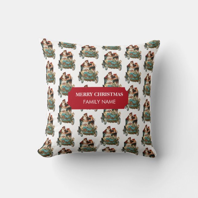 Vintage Antique Christmas Santa Claus Family Name Cushion (Front)