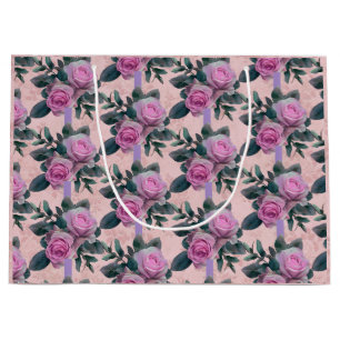 Vintage Antique Damask Pink Roses Large Gift Bag