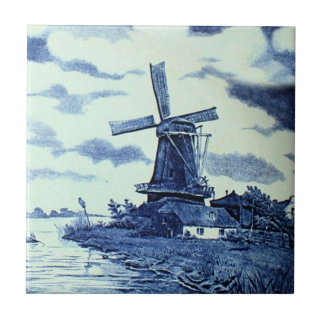 Vintage Antique Delft Blue Tile - Windmill (Front)