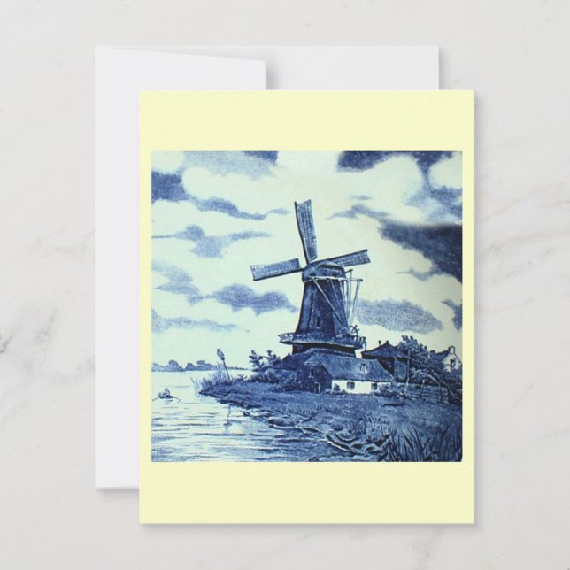 Vintage Antique Delft Blue Tile - Windmill Invitation (Front)