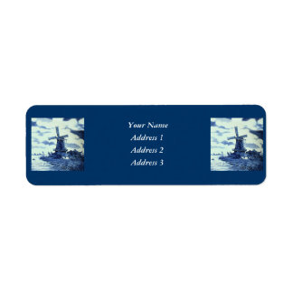 Vintage Antique Delft Blue Tile - Windmill Return Address Label