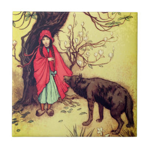 Vintage Antique Design Little Red Riding Hood Ceramic Tile