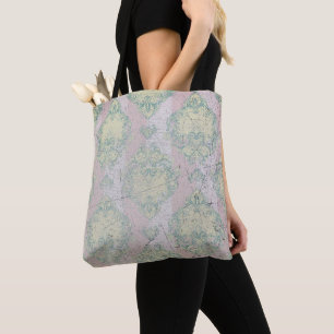Vintage Antique Distressed Yellow and Pink Damask Tote Bag