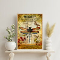Vintage Antique Dragonfly Decoupage