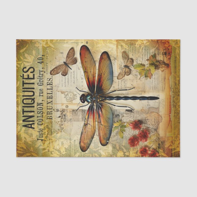 Vintage Antique Dragonfly Decoupage Tissue Paper (Front)