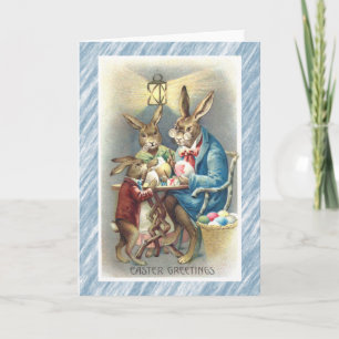Vintage Antique Easter Card Dressed Rabbit Eggs