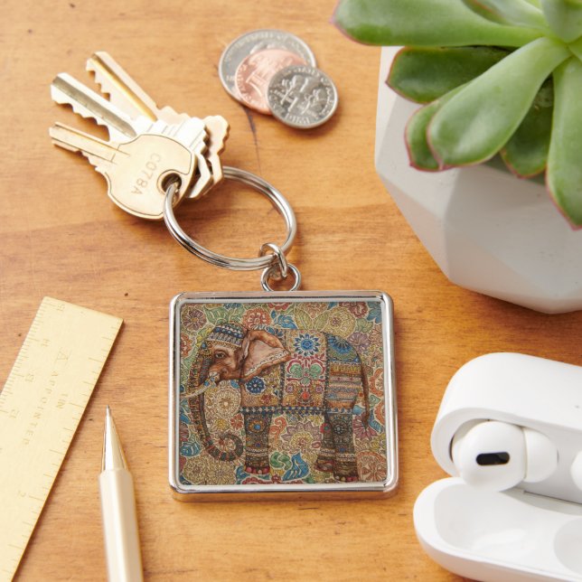 Vintage, Antique Elephant,Batik Pattern Key Ring (Desk)