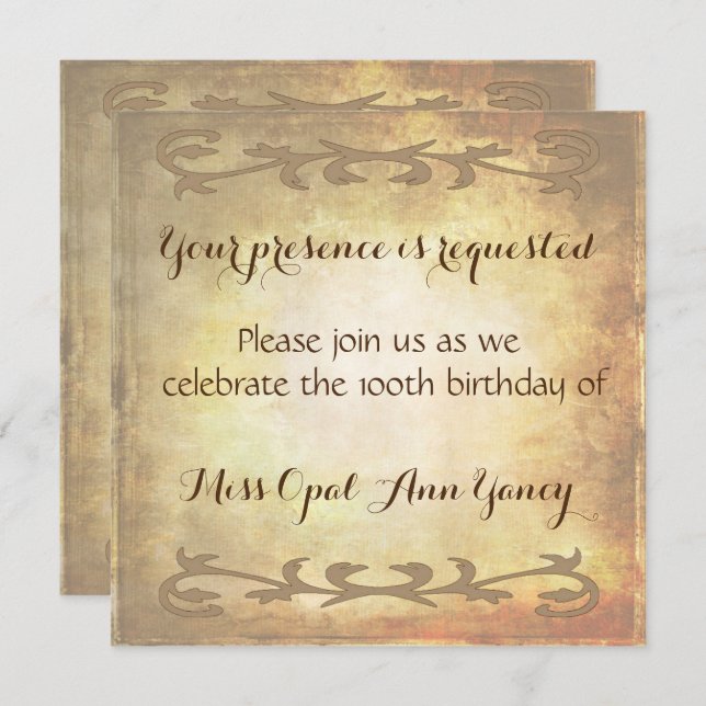 Vintage Antique Fancy Scroll Faded Parchment look Invitation (Front/Back)