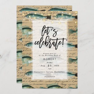 vintage antique fish birthday party invitation