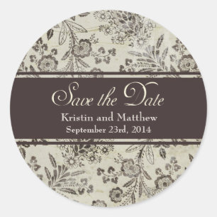 Vintage Antique Floral Save the Date Personalised Classic Round Sticker