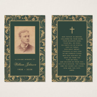 Vintage Antique Funeral Memorial Green Prayer Card