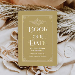Vintage Antique Gold Book Cover Wedding Save The Date