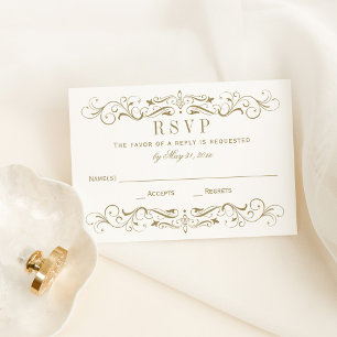 Vintage Antique Gold Flourish Wedding RSVP Card