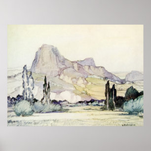 Vintage Antique Landscape Watercolor Le Puy France Poster