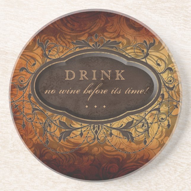 Vintage Antique Leaves Wine Coaster (Front)