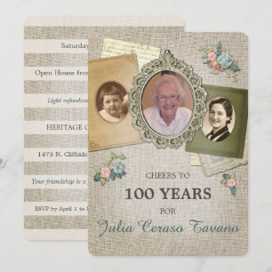 Vintage Antique Linen   Choose Your Year 3 Photo Invitation