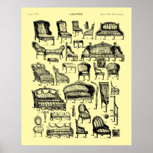 Vintage Antique Louise XVI Furniture Illustrations Poster