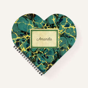 Vintage Antique Marbled Paper and Name Label Notebook