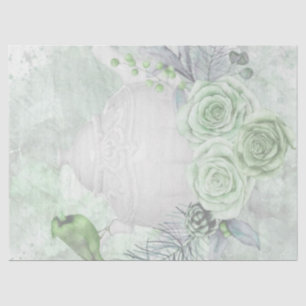 Vintage Antique Mint Rose Bird Decoupage Tissue Paper