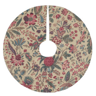 Vintage Antique Needlework Floral Furnishing Brushed Polyester Tree Skirt