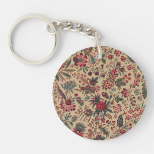 Vintage Antique Needlework Floral Furnishing Key Ring