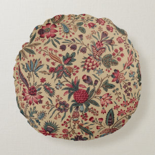 Vintage Antique Needlework Floral Furnishing Round Cushion
