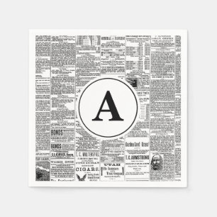 Vintage Antique Newspaper Monogram Napkin