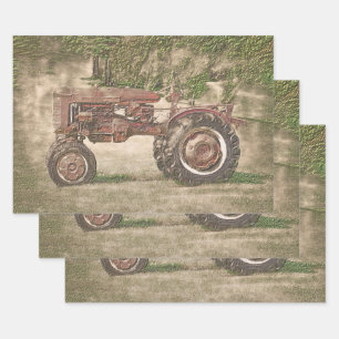 Vintage Antique Old Rustic Country Farm Tractor Wrapping Paper Sheet
