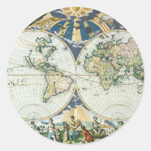 Vintage Antique Old World Map by Pieter Goos, 1666 Classic Round Sticker