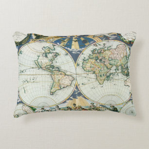 Vintage Antique Old World Map by Pieter Goos, 1666 Decorative Cushion