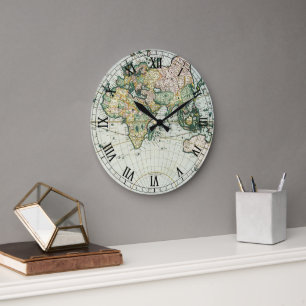 Vintage Antique Old World Map by Pieter Goos, 1666 Large Clock