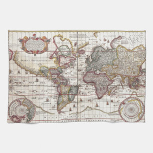 Vintage Antique Old World Map Design Faded Print Tea Towel