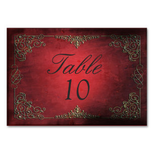 Vintage Antique Ornate Red Gold Personalised Table Number