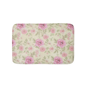 Vintage Antique Pink Rose Floral botanical    Bath Mat