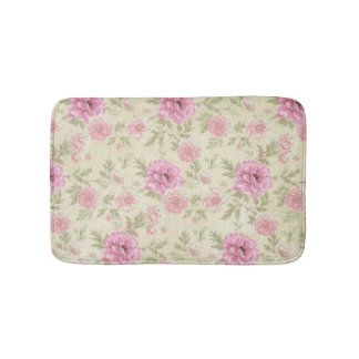 Vintage Antique Pink Rose Floral botanical Bath Mat