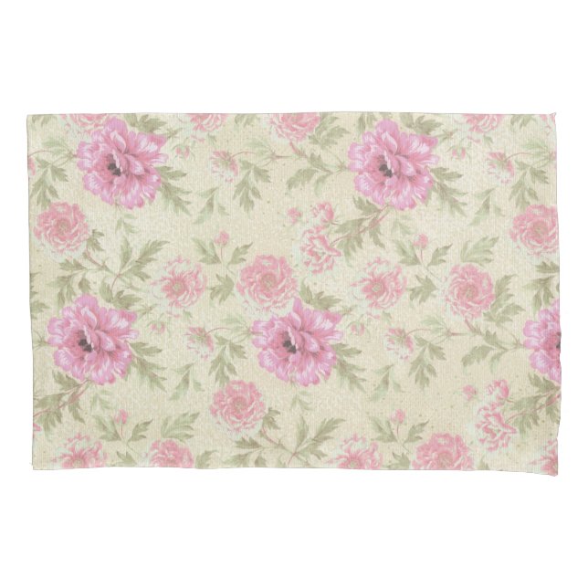 Vintage Antique Pink Rose Floral botanical  Pillowcase (Front)