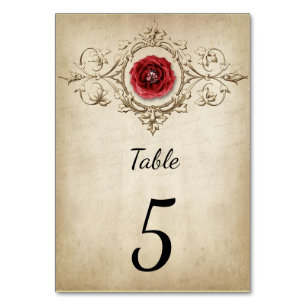 Vintage Antique Red Rose Table Number Card