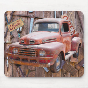 Vintage Antique Red Truck Antique Farm Tools Mouse Pad