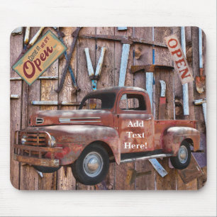 Vintage Antique Red Truck Antique Farm Tools Mouse Pad