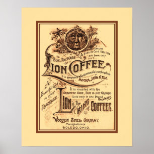 Vintage antique restored Lion Coffee advertising Poster