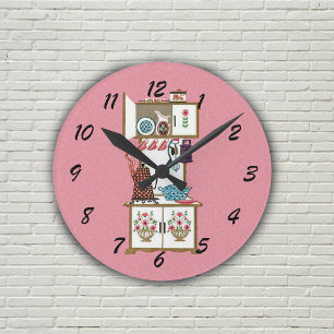 Vintage Antique Retro Kitchen Stove Coffee Pot Round Clock