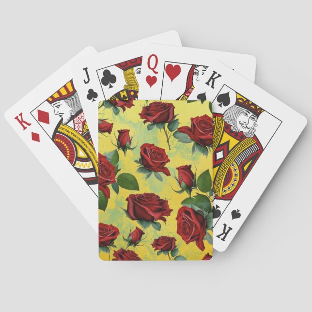 Vintage Antique Romantic Red Roses Love Playing Cards (Back)